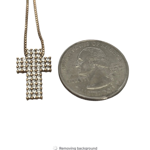 925 SS Gold Plated CZ Thick Cross Pendant with Chain. Pre owned - Picture 5 of 5